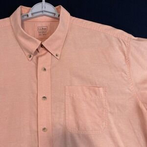 LL Bean Traditional Fit Button Up Shirt Mens XXL TALL  Short Sleeve Orange